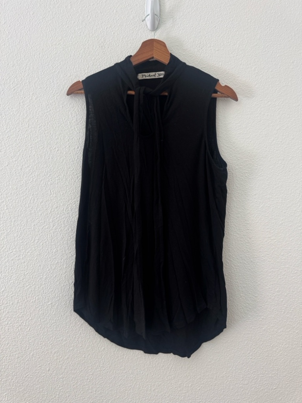 Michael Stars Sleeveless Tie-Neck Black Top Lightweight OS S/M
